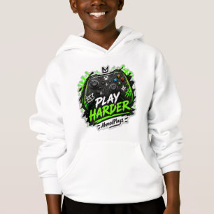 Play Harder Custom Neon Xbox Gamer Youth Hoodie