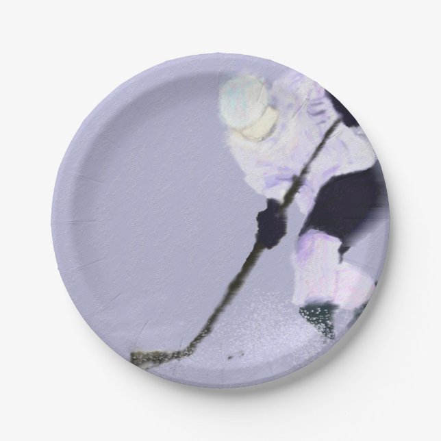 Play Ice Hockey Art Paper Plate (Front)