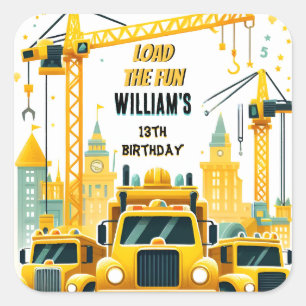 play kids Simple construction trucks 5th birthday Square Sticker