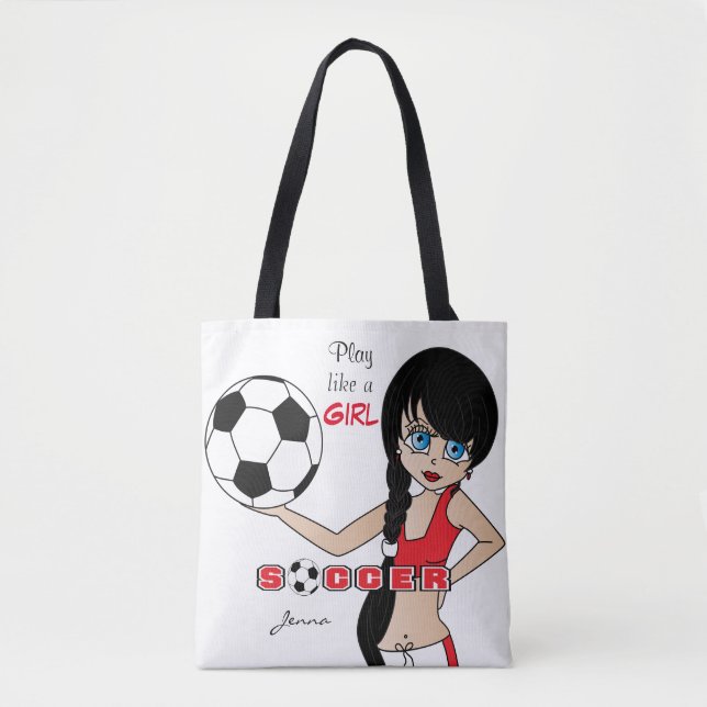 Play Like a Girl Red Soccer Tote Bag (Front)
