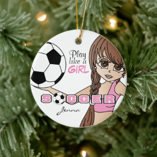 Play Like A Girl   Soccer   Pink Ceramic Tree Decoration
