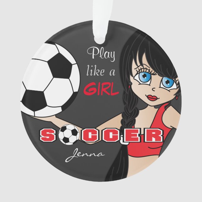 Play Like A Girl | Soccer | Red and Black Ornament (Front)