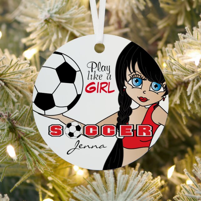 Play Like A Girl | Soccer | Red  Metal Tree Decoration (Insitu)