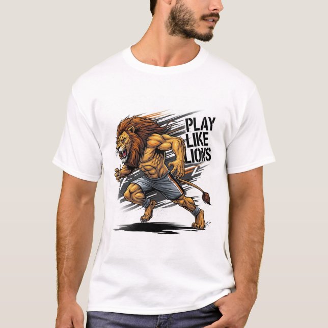 Play Like  Lion – Moroccan Flag Power & Football  T-Shirt (Front)