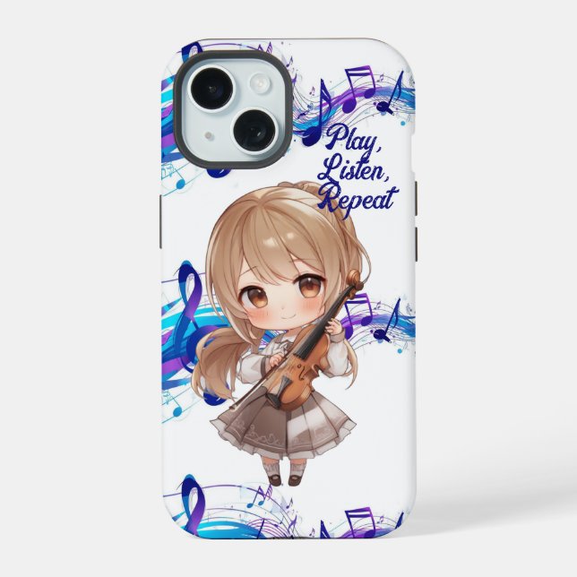Play, Listen, Repeat iPhone 15 Case (Back)