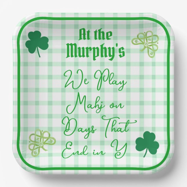 Play Mahjong Days End Y Watercolor Shamrocks Paper Plate (Front)
