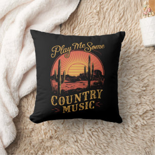 Play Me Some Country Music Western Cowboy Vintage Cushion