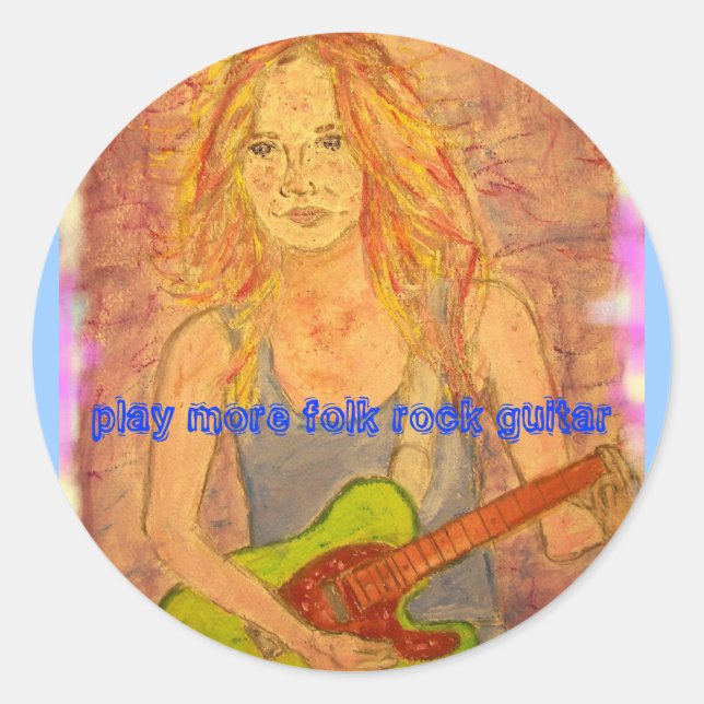 play more folk rock guitar classic round sticker (Front)