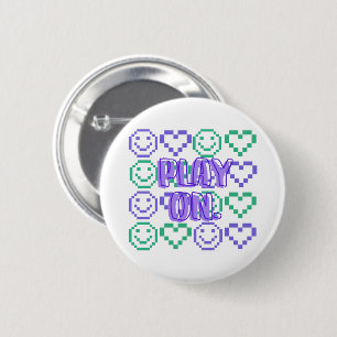 Play On & Gaming Style Pixelated Elements 6 Cm Round Badge