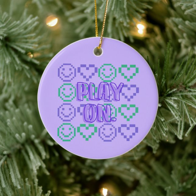 Play On & Gaming Style Pixelated Elements Ceramic Tree Decoration (Tree)
