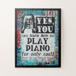 Play Piano - Funny Vintage Ad Jigsaw Puzzle<br><div class="desc">A whimsical faux vintage victorian newspaper ad to 'Learn How To Play Piano'.</div>