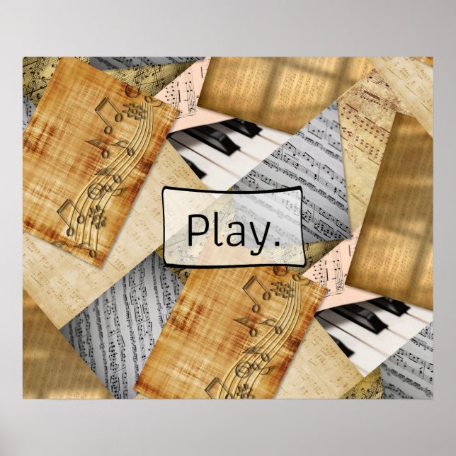 Play, Piano Keys Antique Sheet Music Poster (Front)