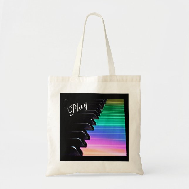 Play Piano Rainbow Music Tote Bag (Front)