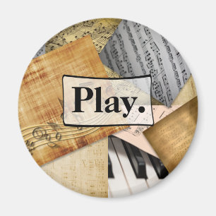 Play. Sheet Music Musical Notes Vintage Piano Magnet