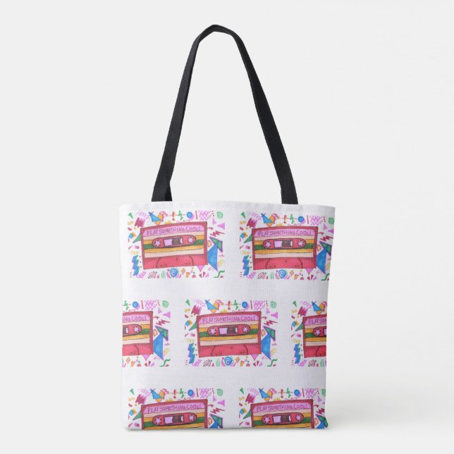 Play Something Cool Music Mixtape Art Pattern Tote Bag (Back)