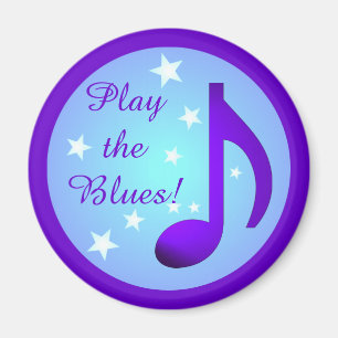 Play the Blues Purple Blue Note Circle Stars Magnet
