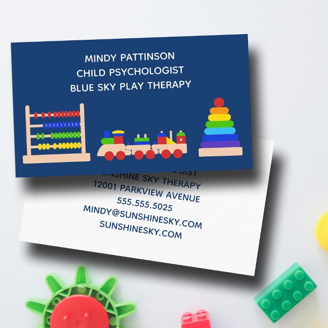 Play Therapy Child Psychologist Toys Train Blue Business Card (Creator Uploaded)
