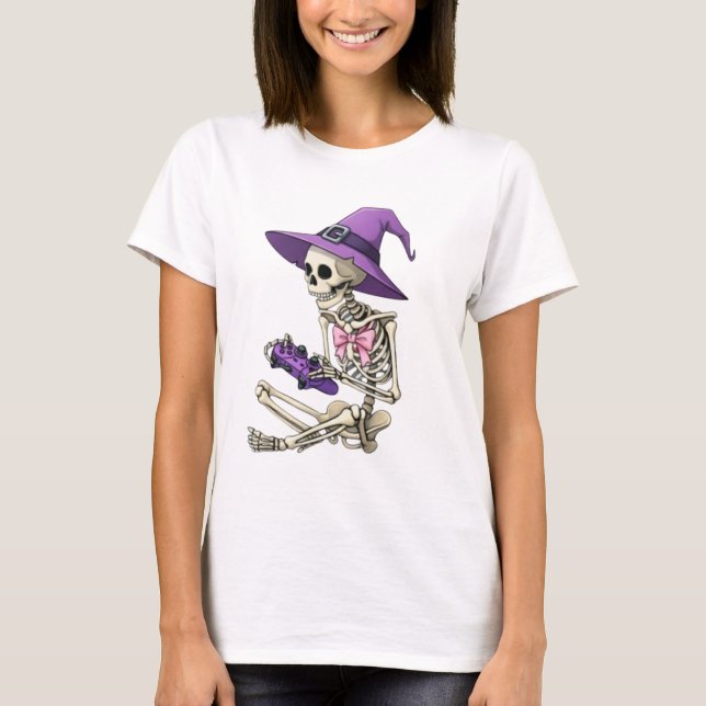 Play Till the Afterlife – Skeleton Gamer Girl T-Shirt (Front)