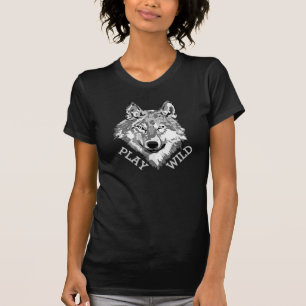 Play Wild Grey Hipster Wolf Head T-Shirt