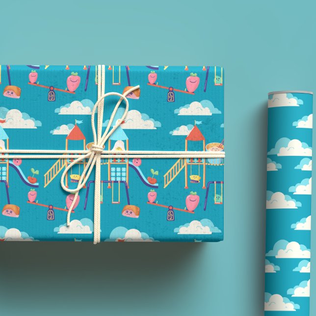 Play With Food Cute Cartoons Bright Colour Kid's Wrapping Paper Sheet (Creator Uploaded)
