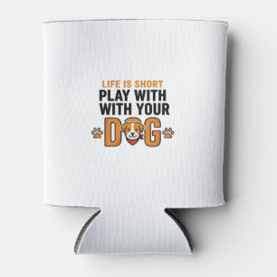 Play With Your Dog Funny Vintage Engraving Design_ Can Cooler