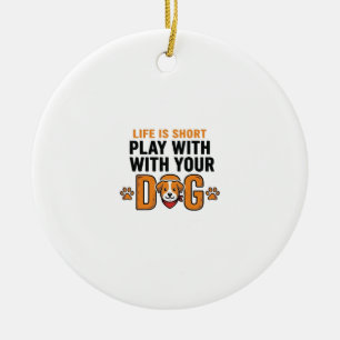 Play With Your Dog Funny Vintage Engraving Design_ Ceramic Tree Decoration