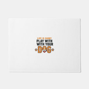 Play With Your Dog Funny Vintage Engraving Design_ Doormat