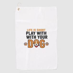 Play With Your Dog Funny Vintage Engraving Design_ Golf Towel