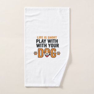 Play With Your Dog Funny Vintage Engraving Design_ Hand Towel