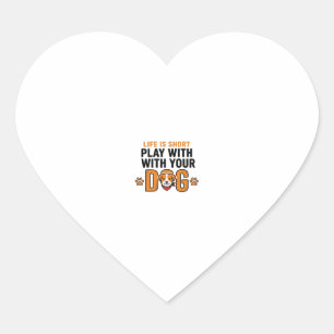 Play With Your Dog Funny Vintage Engraving Design_ Heart Sticker