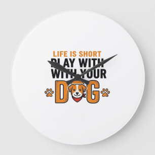 Play With Your Dog Funny Vintage Engraving Design_ Large Clock