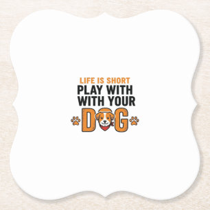 Play With Your Dog Funny Vintage Engraving Design_ Paper Coaster