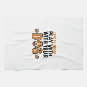 Play With Your Dog Funny Vintage Engraving Design_ Tea Towel