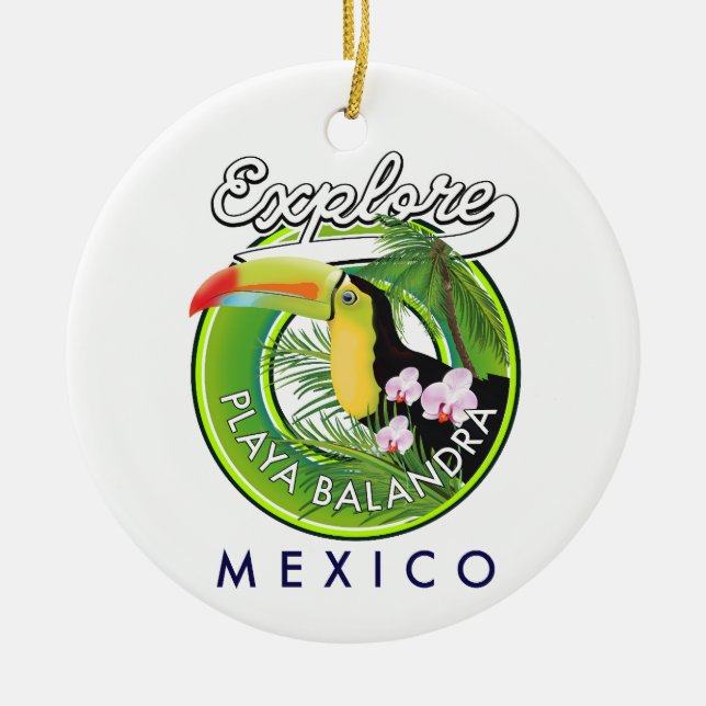 Playa Balandra Mexico retro logo Ceramic Tree Decoration (Front)