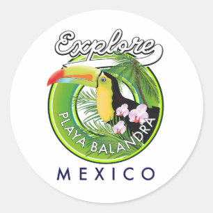 Playa Balandra Mexico retro logo Classic Round Sticker