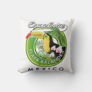 Playa Balandra Mexico retro logo Cushion
