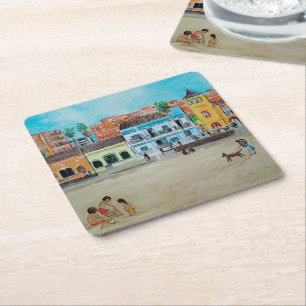 Playa de la Malvarrosa Painting by Alfred Fox Square Paper Coaster