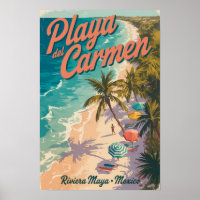 Playa del Carmen Beach Illustration Travel Art