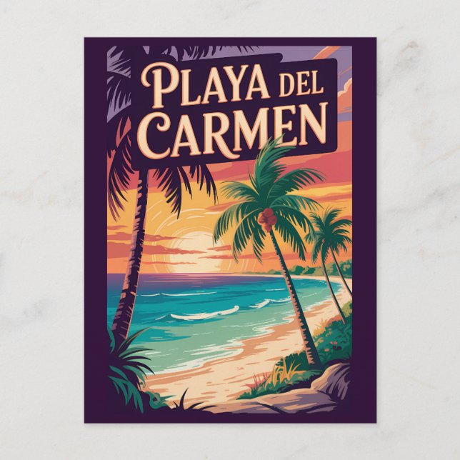 Playa del Carmen Illustration Travel Art Vintage Postcard (Front)