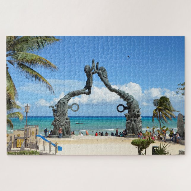 Playa del Carmen Mexico Caribbean Beach Statue Jigsaw Puzzle (Horizontal)