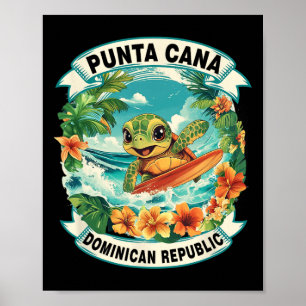 Playa Del Carmen Mexico Cute Sea Turtle Surfing Su Poster