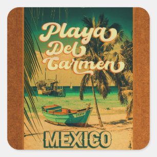 Playa del Carmen Mexico Palm Tree Vintage Travel Square Sticker