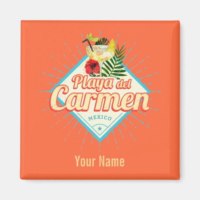 Playa del Carmen Mexico Retro Cocktail Vintage Magnet (Front)