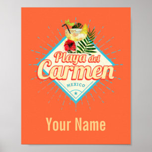 Playa del Carmen Mexico Retro Cocktail Vintage Poster