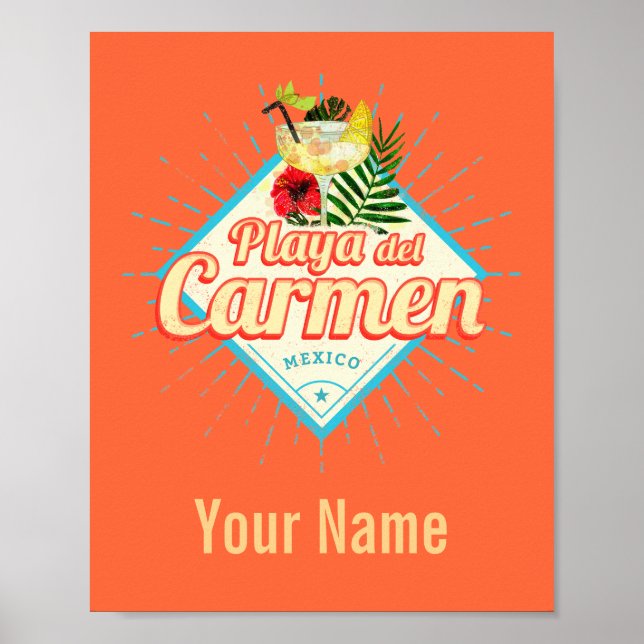 Playa del Carmen Mexico Retro Cocktail Vintage Poster (Front)
