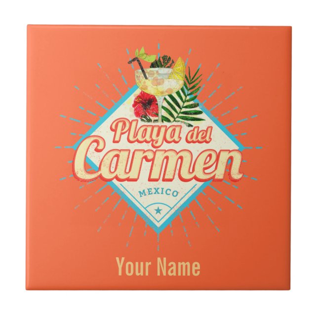 Playa del Carmen Mexico Retro Cocktail Vintage Tile (Front)