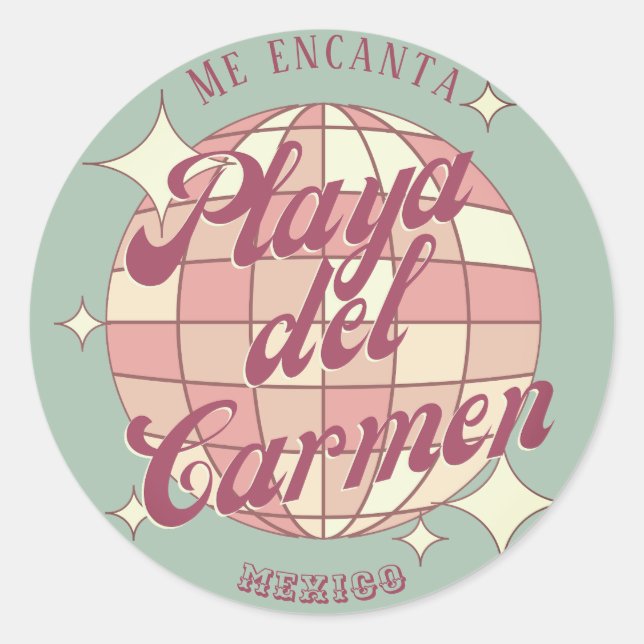 Playa del Carmen Mexico Retro souvenir decor teal Classic Round Sticker (Front)