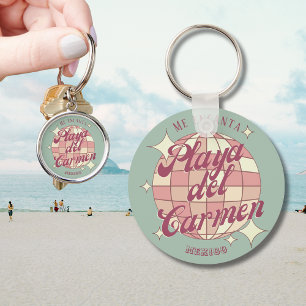 Playa del Carmen Mexico Retro souvenir decor teal Key Ring