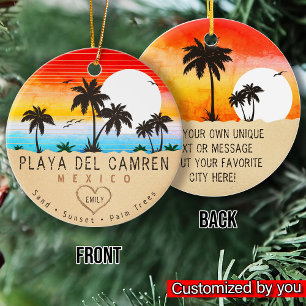 Playa del Carmen Mexico Retro Sunset Palm tree 60s Ceramic Tree Decoration