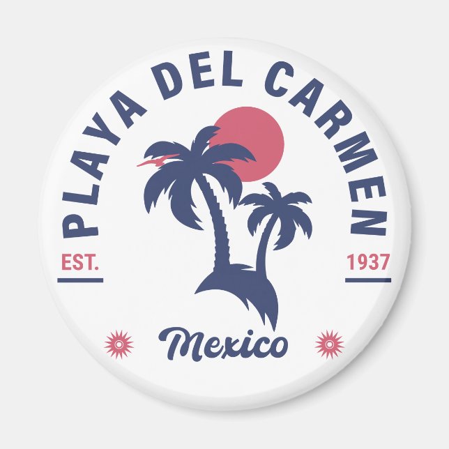 Playa del Carmen Palm Tree Retro 80s Mexican Playa Magnet (Front)